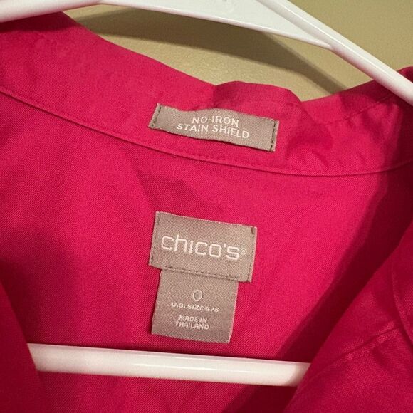 Chicos Pink Cotton No Iron Concealed Button Front Blouse 3/4 Sleeves Size 0/S/4 - Picture 2 of 6